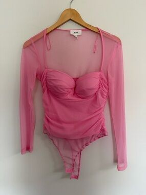 privy Pink Sheer Mesh Long Sleeve Bodysuit